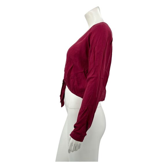 Cloth & Stone Anthropologie Top Womens XS Spiced Wine Red Cropped Tie Front Boho - Picture 4 of 8